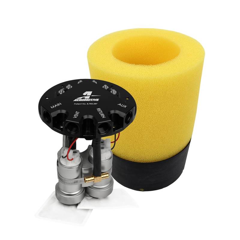 Aeromotive Phantom 450 Dual Stealth fuel pumps with 6-10 inch depth, designed for high-performance vehicle fuel systems.
