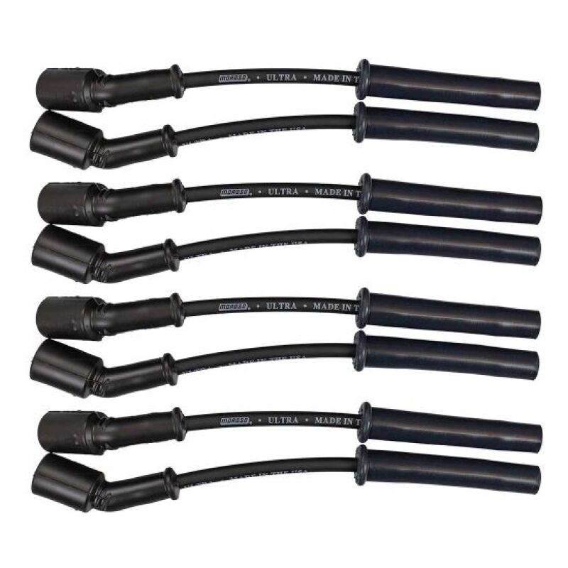 Moroso GM LS 5.7L-7.0L spark plug wire set with black multi-angle boots for ignition system.