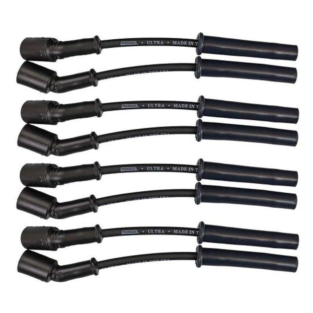 Moroso GM LS 5.7L-7.0L spark plug wire set with black multi-angle boots for ignition system.