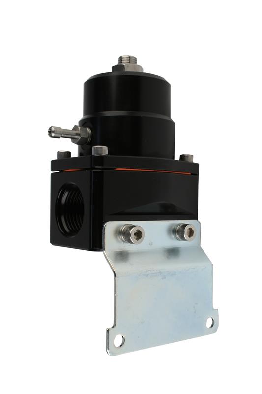 Aeromotive adjustable EFI fuel pressure regulators with black finish, featuring two units, -10 inlet and -6 return fittings.