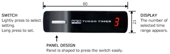 HKS Turbo Timer X installed in a vehicle dashboard, showing the digital display and control buttons for engine cooling.