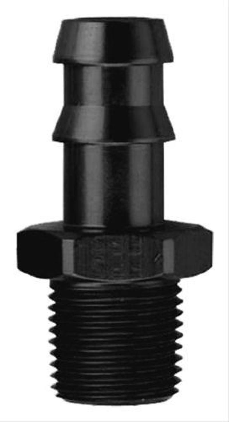 Fragola black 1/4 inch hose barb fitting with 1/8 NPT thread for plumbing and fluid transfer applications.