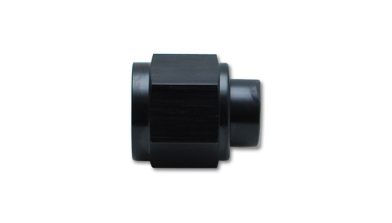 Vibrant -8AN flare caps made of aluminum, designed for automotive fittings, shown in a close-up image of the fitting components.