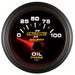 AutoMeter Ultra-Lite II 52mm electrical oil pressure gauge showing dial with 0-100 PSI scale in black and silver.