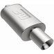 MagnaFlow stainless steel muffler with tip, 14x5x8 inches, featuring dual inlet and outlet pipes, for automotive exhaust systems.