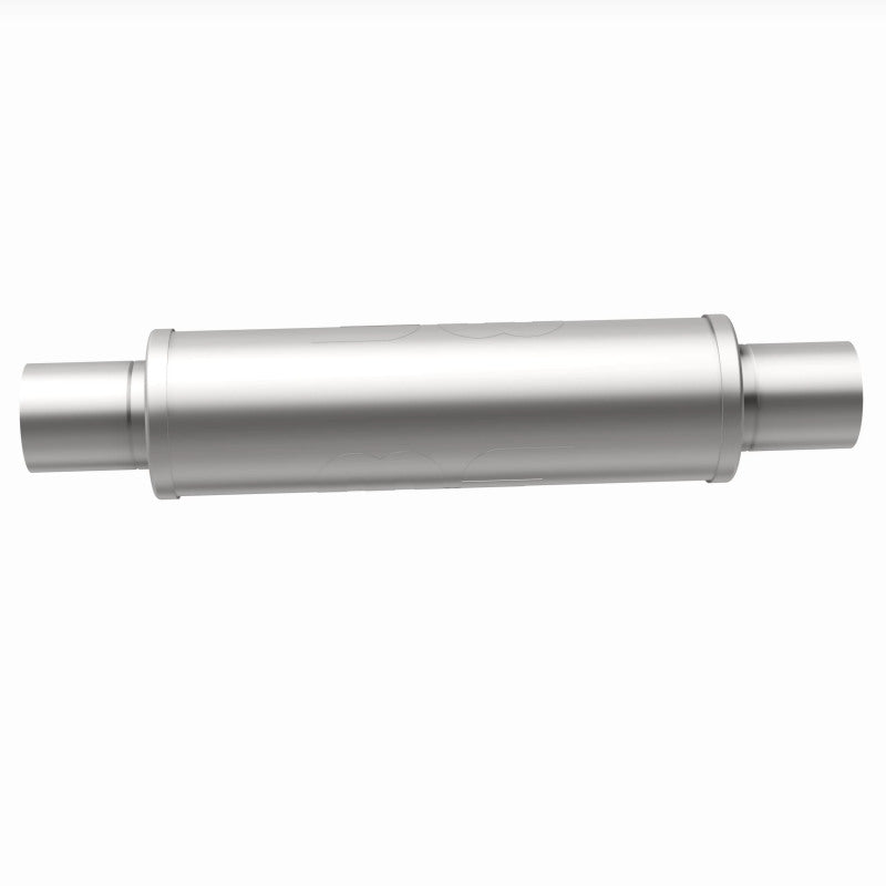 MagnaFlow Mag SS muffler with 14x4x4-inch body and 2.5x2.5-inch inlet/outlet pipes, stainless steel automotive exhaust component
