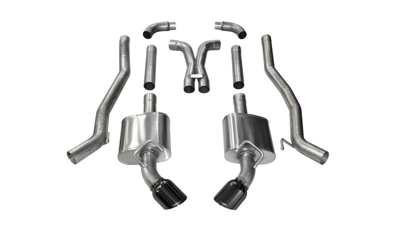 Black CORSA Performance catback exhaust for 2011-2015 Chevrolet Camaro SS 6.2L V8 manual, featuring a sleek 3-inch Xtreme design.