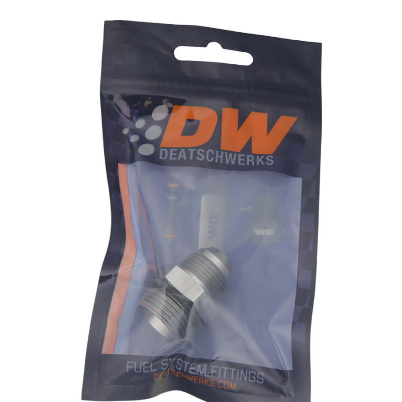 DeatschWerks 10AN ORB male to 8AN male flare fitting with O-ring, automotive fuel or oil line connector.
