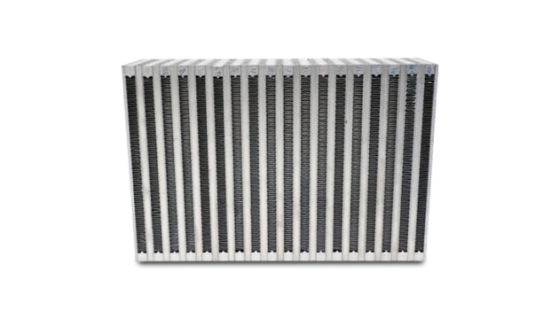 Vibrant vertical flow intercooler core, 18-inch width, 12-inch height, 6-inch thickness, designed for high-performance cooling.