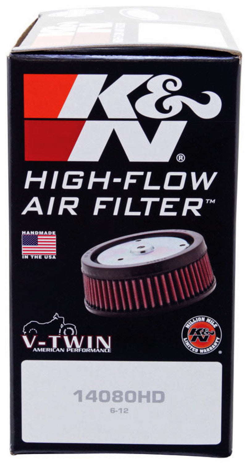 K&N Engineering round custom air filter with 5-3/8 inch outer diameter, 4 inch inner diameter, and 2 inch height for drop-in replacement