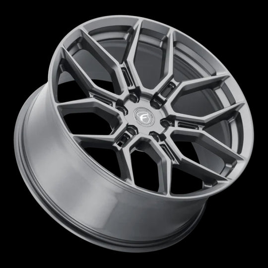 Forgestar X12 22x10 satin anthracite cast wheel with 6x135 bolt pattern, ET30 offset, and 6.68-inch backspacing.