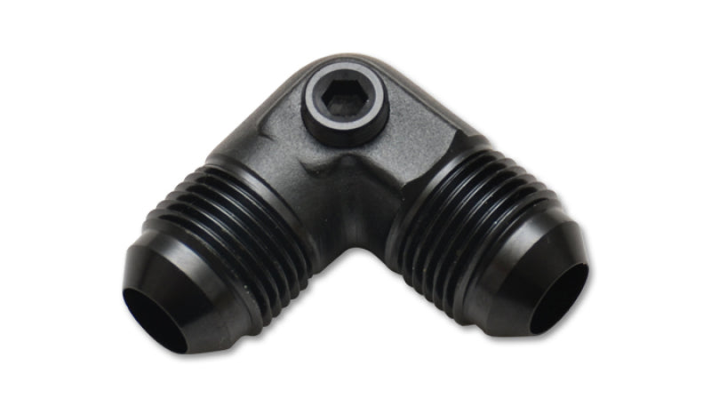 Vibrant -8AN to -8AN male 90-degree union adapter fitting with 1/8 inch NPT port, metal construction for automotive or hydraulic use.