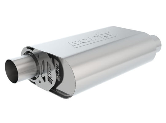 Borla CrateMuffler SBC 283-350 oval muffler with 2.5-inch offset/center inlet, 14x4.35x9 inch size, designed for small block Chevy engines