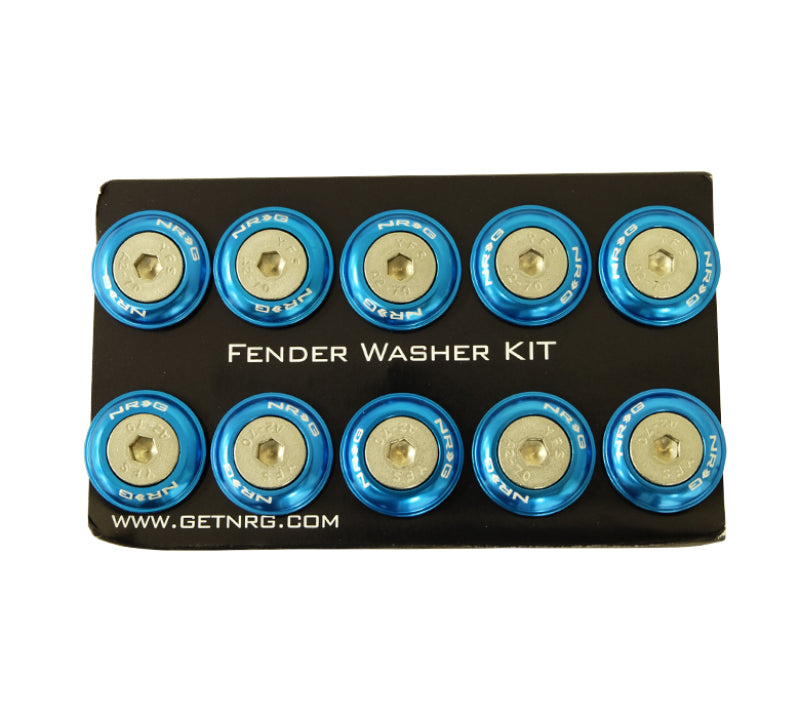 NRG Fender Washer Kit with Rivets for Plastic, blue, set of 10, automotive hardware kit for secure fender installation