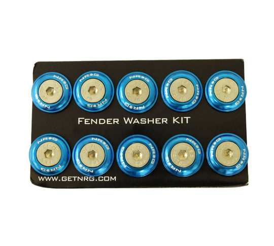 NRG Fender Washer Kit with Rivets for Plastic, blue, set of 10, automotive hardware kit for secure fender installation