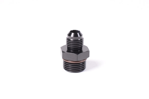 Radium Engineering 8AN ORB to 6AN male fitting showing detailed metal construction and threading for automotive fuel or oil lines.