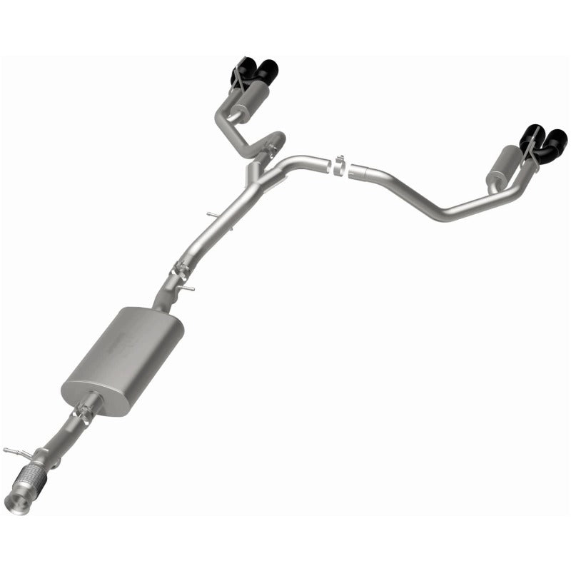 Magnaflow Street Series cat-back exhaust system for 2021 GMC Yukon V8 6.2L, showing polished metal pipes and mufflers.