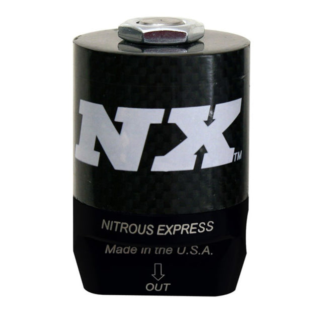 Nitrous Express Lightning Nitrous Solenoid Stage 6 for up to 300 HP, automotive NOS solenoid shown in image.