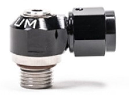 Radium Engineering 6AN ORB swivel banjo to 6AN female fitting, metal automotive high-performance fuel or oil fitting.