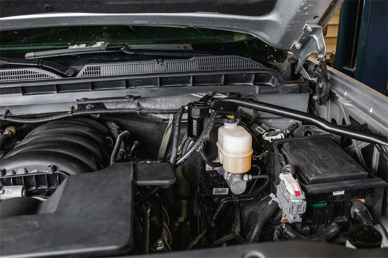 CORSA Performance oil catch can for 2014-2019 GM Silverado and Sierra, 2015-2020 Tahoe, Yukon, Suburban, Escalade 5.3L V8 engine