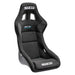 Black Sparco QRT-R 2019 race seat with side mount, designed for racing cars, featuring ergonomic upholstery and lightweight construction.