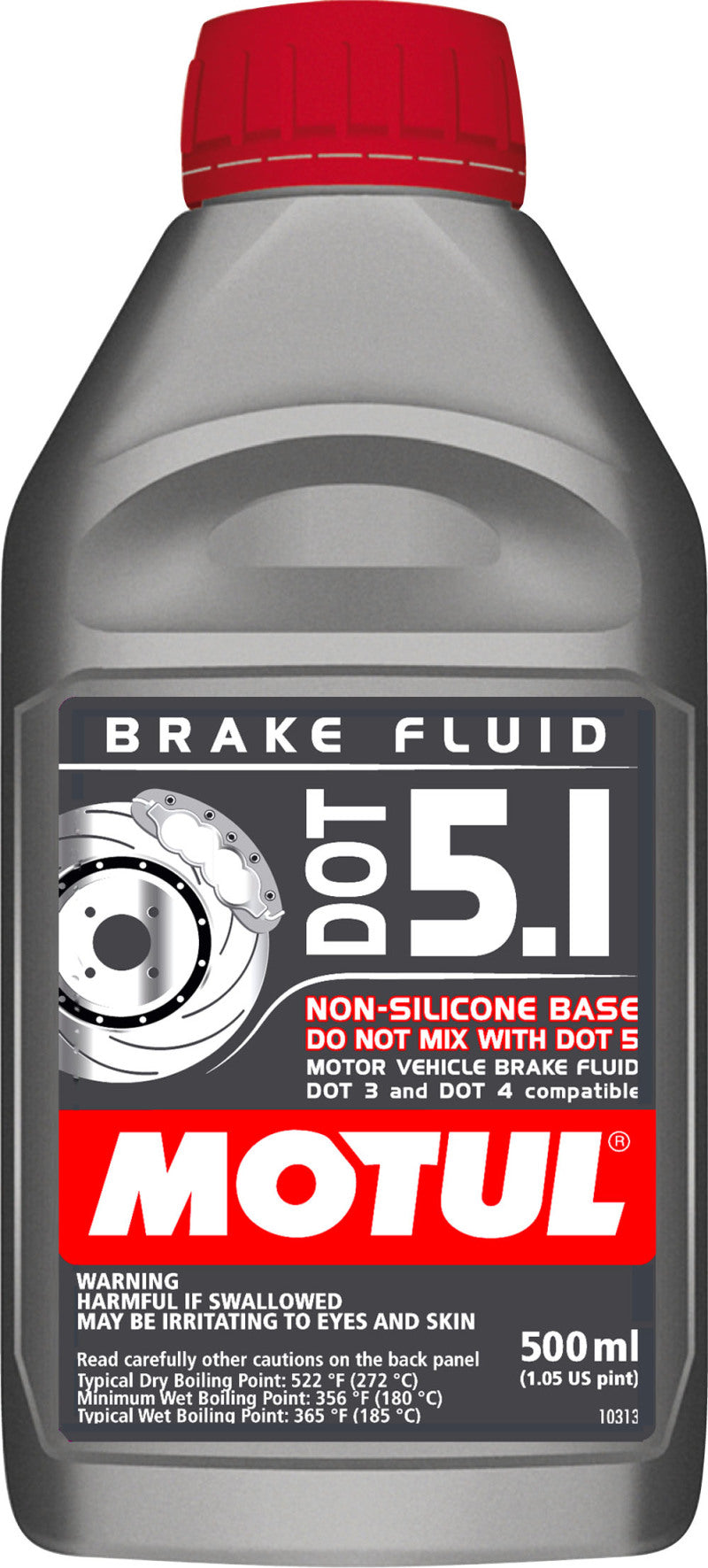Motul 1/2L Brake Fluid DOT 5.1 container showing the product label and packaging for automotive brake fluid.