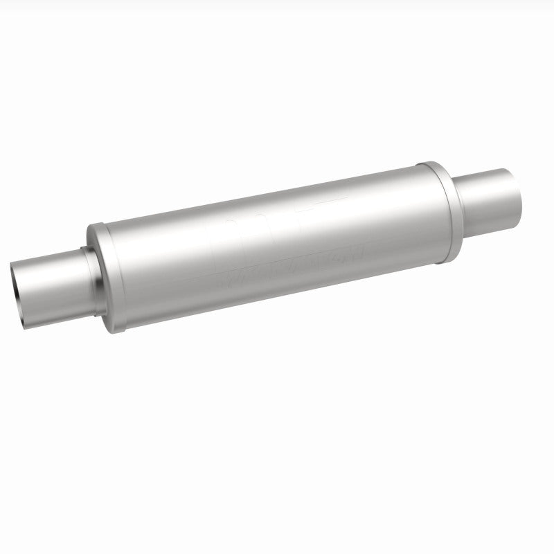 MagnaFlow Mag SS muffler with 14x4x4 inch size and 2.25x2.25 inch inlet/outlet pipes, shown in the product image.