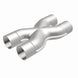 MagnaFlow Smooth Trans X 2.5/2.5 stainless steel X pipe for vehicle exhaust systems, showing the polished metal and pipe connections.