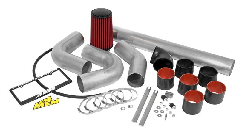 AEM 4-inch universal cold air intake system with black plastic tubing and air filter, designed for improved engine airflow.