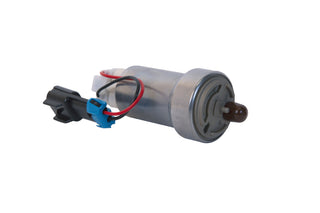Aeromotive 525lph in-tank fuel pump installed in a vehicle, showing the compact pump and electrical connections.