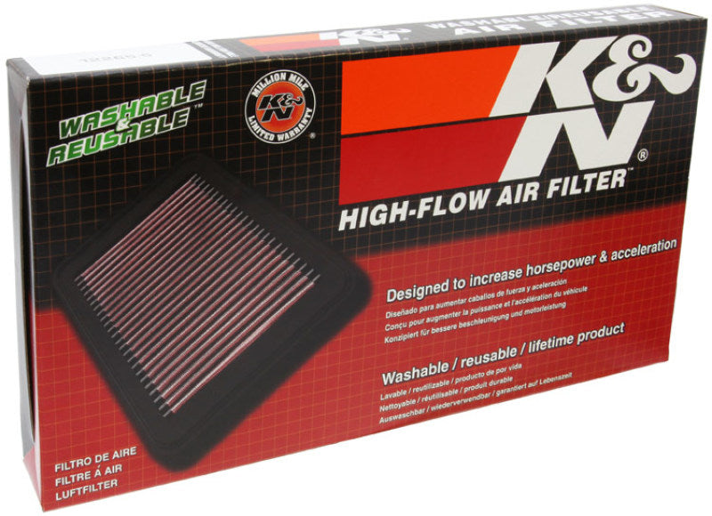 K&N Engineering 91-00 Rover Mini L4-1.3L replacement drop-in air filter showing the clean, rectangular filter element for engine air intake.