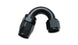 Vibrant -10AN 150 Degree Elbow Hose End Fitting showing the black fitting with angled design for high-performance fluid connections.