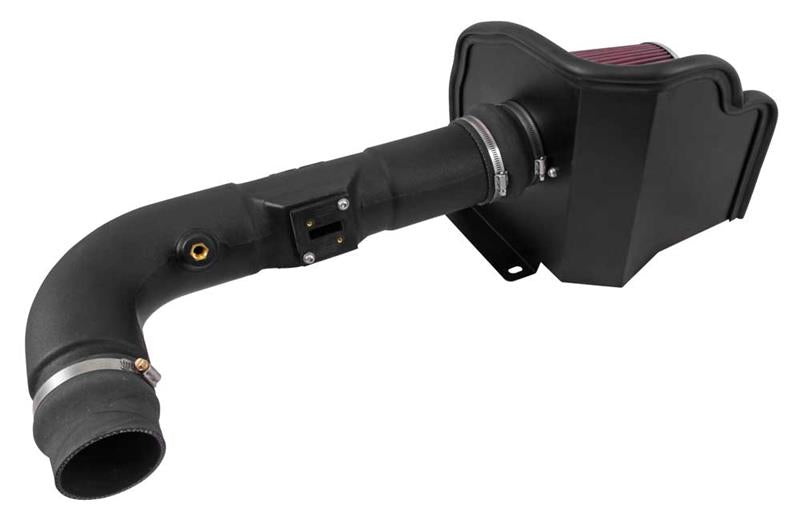 K&N 63 Series AirCharger cold air intake kit installed in a Chevy Silverado or GMC Sierra 4.3L V6 engine.