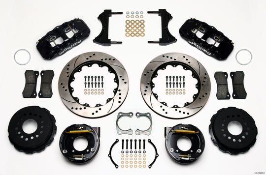 Wilwood AERO4 rear P-brake kit with drilled rotors for Chevy 12 bolt, includes C-clips, designed for big brake performance.