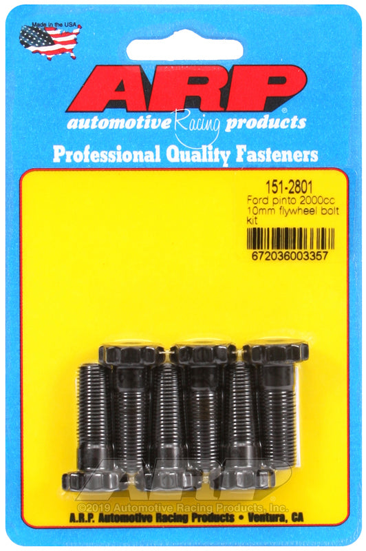 ARP Ford 2000cc Pinto flywheel bolt kit with M10 x 1.0 thread size, includes hardware for engine assembly.