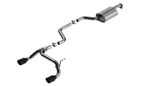 Borla catback exhaust with black chrome tips for Suzuki Jimny 1.4L 4WD 2-door models, featuring sleek stainless steel design.