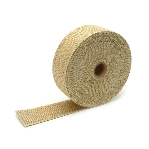 DEI exhaust wrap in tan, 2-inch by 50-foot length, designed for high-temperature exhaust system insulation on vehicles.