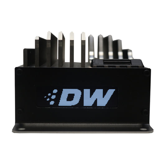 DeatschWerks VB40AX2 dual fuel pump with 40 Amp voltage booster, compact automotive fuel pump for enhanced performance.