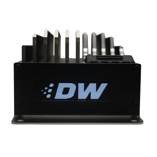 DeatschWerks VB40AX2 dual fuel pump with 40 Amp voltage booster, compact automotive fuel pump for enhanced performance.