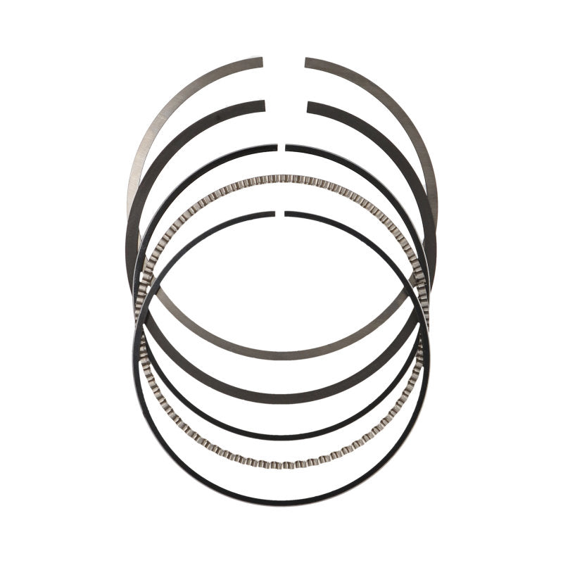 JE Pistons piston ring set with four rings, including 1.0, 2.0, and 3.189 sizes, displayed on a plain background.