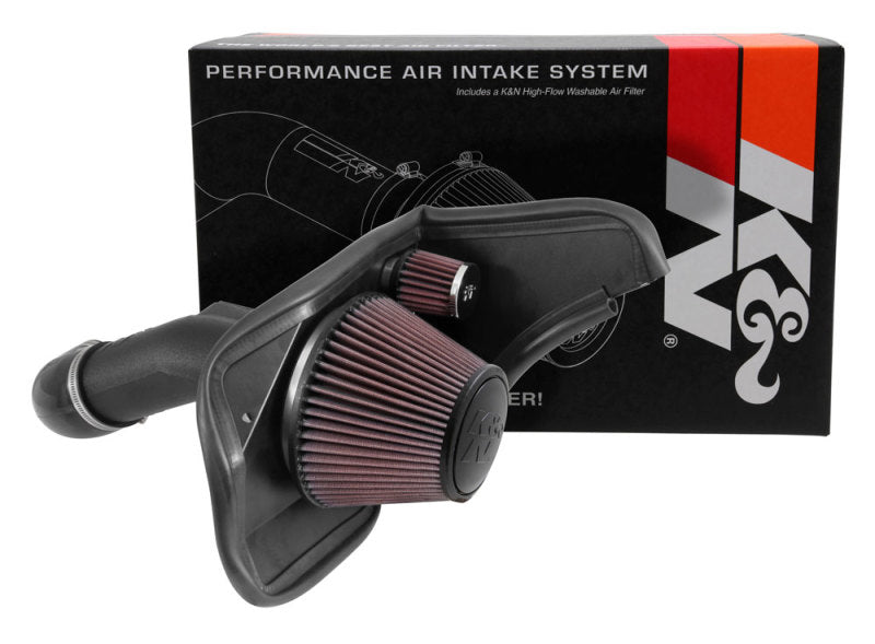 K&N Engineering cold air intake for 2013-2015 Cadillac ATS V6 3.6L engine showing the AirCharger performance intake system.