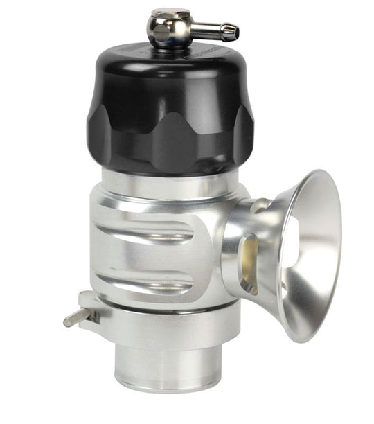 Black Turbosmart Supersonic Uni Blow Off Valve installed on a turbocharged engine, showcasing its sleek design and branding.