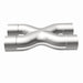 MagnaFlow Smooth Trans X 2.5/2.5 X pipe in stainless steel, showing the sleek, polished design for automotive exhaust systems.