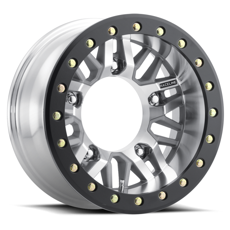 Raceline RT260M Ryno cast beadlock wheel, 15x7 inch, 5x205 bolt pattern, -45mm offset, machined finish with beadlock design