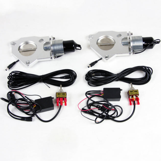 Granatelli 3.0-inch dual electronic exhaust cutout showing the metal valve and mounting hardware for automotive exhaust system