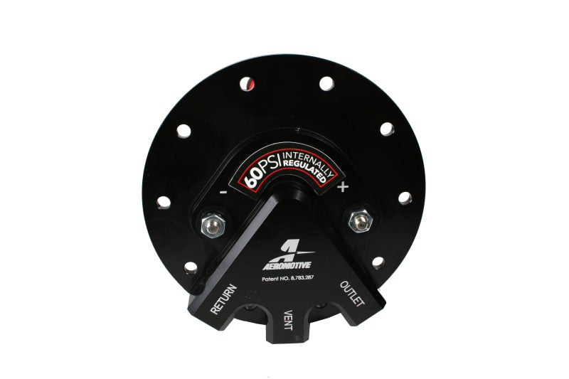 Aeromotive universal EFI returnless Phantom fuel pump with 60psi capacity, shown installed in a vehicle engine compartment.