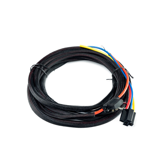 DeatschWerks high-current universal kit for hardwiring fuel pump to car battery, includes wiring and connectors for fuel pump installation.