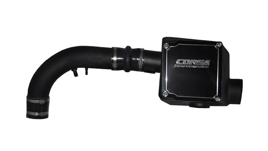 Corvette C6 2005-2007 6.0L V8 cold air intake system by CORSA Performance with black plastic intake tube and air filter.