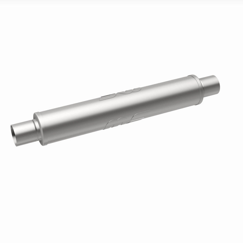 MagnaFlow Mag SS muffler with 22x4x4 inch size and 2.5-inch inlet and outlet pipes, showing the stainless steel construction.