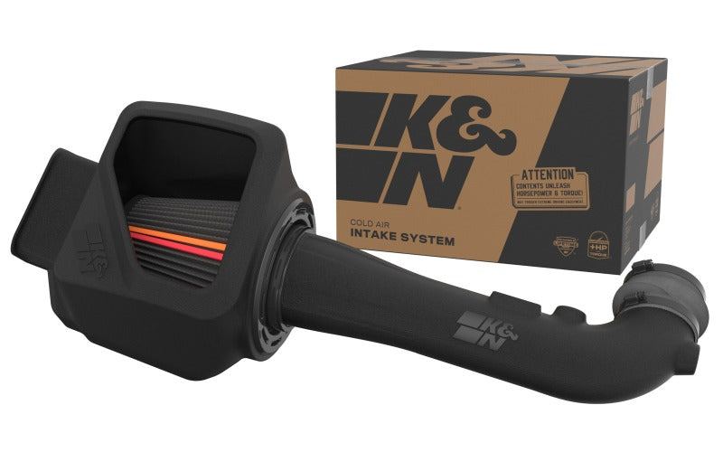 K&N Engineering Cold Air Intake for 2014-2020 Chevrolet Silverado and GMC 1500 V8 with DryFlow filter in a close-up view